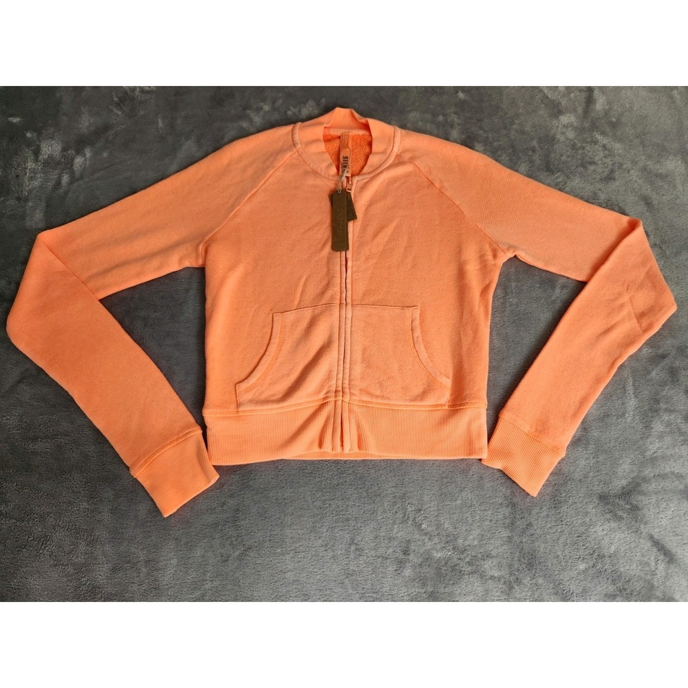 New Rare Skims Light French Terry Shrunken Zip Up Neon Orange XS Cropped NWT